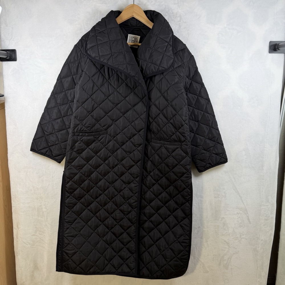 Toteme Annecy Quilted Coat Side Slit Long Jacket M Oversized Womens Black